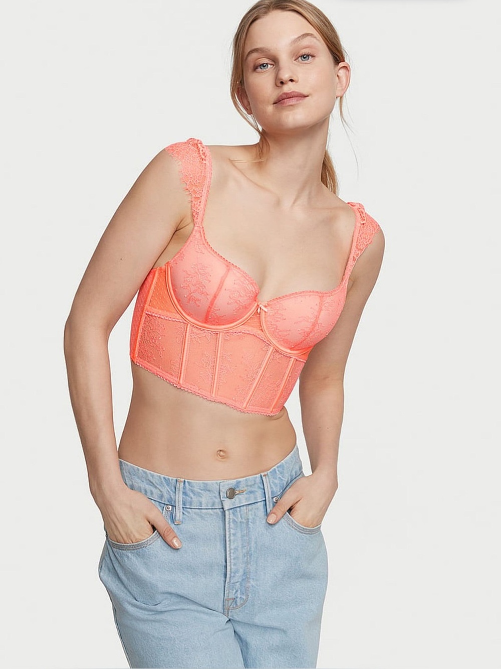 Victorias Secret Dream Angels Neon Nectar Orange Corset Bra Top new MDD